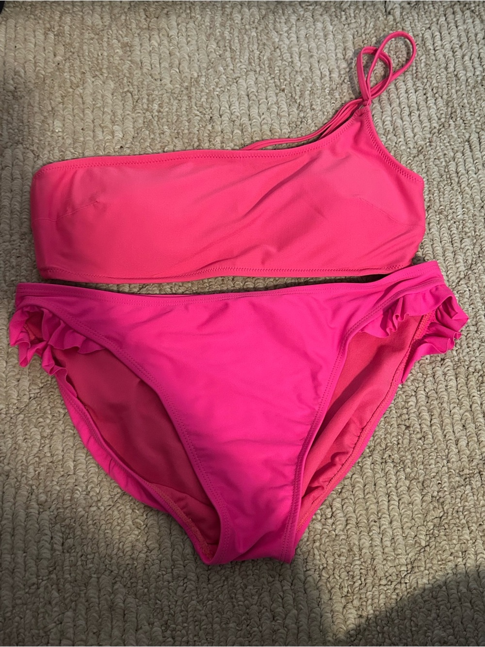 aerie One-Shoulder Bikini Set in Hot Pink
